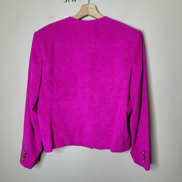 Herbert Grossman Vintage Skirt Suit Magenta Pink Suede Ladylike 80s Size 12 USA - Picture 5 of 13